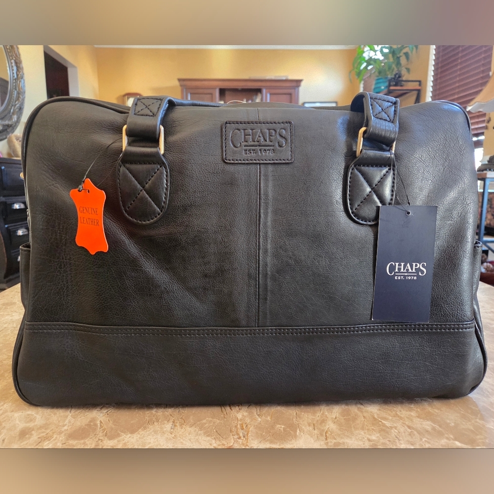 Exquisite Ralph Lauren Chaps Black Genuine Leather Men's Duffle Bag NEW!
